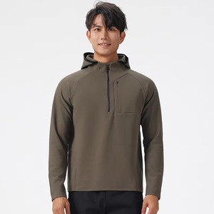 Sudadera con capucha y cremallera 1/4 para hombre de talla de felpa, ropa deportiva de poliéster ligera de secado rápido, chaqueta para correr de manga larga a prueba de viento - Product Image 1