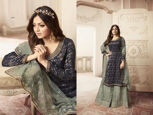 El último diseñador indio, Top de seda étnico tradicional Sharara Dupatta, bordado personalizable, ropa de fiesta de trabajo, ocasiones especiales - Product Image 2