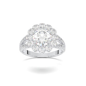 2.50 Carat E-F/VVS-VS <b>Moissanite</b> Round Cut Diamond Halo Engagement <b>Ring</b> Made in Platinum for Women - Product Image 1