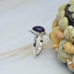 Améthyste violette 925 bague en argent Sterling bijoux faits à la main forme de poire février pierre de naissance cadeau pour anniversaire - Product Image 4
