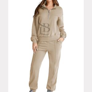 ชุดวอร์ม2ชิ้นสำหรับผู้หญิงชุดวอร์มสวมหัวมีซิปแบบครึ่งเดียวชุดวิ่งชุดวอร์มเข้าคู่ - Product Image 1