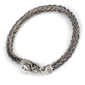 Bracelet tressé en argent sterling 925 avec tête de dragon et diamants, plaqué rhodium, perles religieuses, idéal pour les cadeaux - Product Image 1