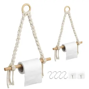 Bestverkopende 2-Tiers Rustieke Katoenen Badkamer Hangende Macrame Rol Handdoek Tissues Toiletpapierhouder Met Verkoopproduct