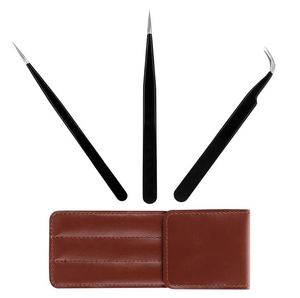 Ensemble de pinces à extensions de cils noires faites à la main en 3 pièces, comprenant des outils à cils droits, incurvés et pointus - Product Image 4