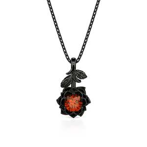Jeulia Custom Gothic Black Lotus Necklace with Birthstone Diamond in Gold Plated <b>Titanium</b> <b>Chain</b> - Product Image 1