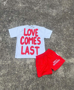 Conjunto de Camiseta y Pantalones Cortos con Estampado Vintage de Amor, Color Blanco y Rojo, Ropa Casual de Calle para Hombre, Ligera, Transpirable, Conjunto Combinado de Verano - Product Image 2