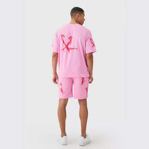 Ensembles de shorts et de t-shirts 100% coton bouffée impression Logo épaule tombante Boxy Fit Twin Set pour hommes - Product Image 4