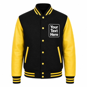 Veste varsity slim d'hiver pour homme personnalisée, noir et rose, texte imprimé sur le devant et le dos par transfert thermique, style décontracté, coupe régulière, 100% laine - Product Image 4