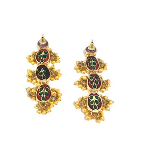 Boucles d'oreilles pendantes Golden Polki Kundan pour femmes, bijoux plaqués or, tendance - Product Image 2