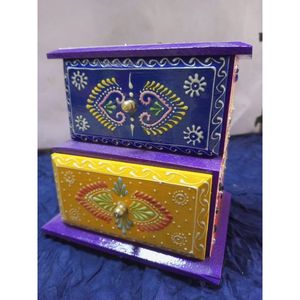 Blue & Yellow Wooden Living Room Designer Drawers With Unique Painted Designs Cabinet Antique Storage Furniture
