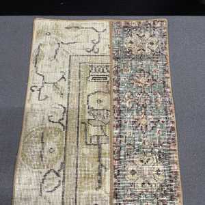 Turkish Small Rug, 1.6x5 ft Vintage Rug, <b>Brown</b> <b>Wool</b> Rug - Product Image 3