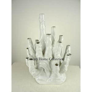 Vase et Pots à fleurs de grande forme en étain coulé couleur bleu ciel et or Vases d'affichage à fleurs à texture Kintsugi - Product Image 5