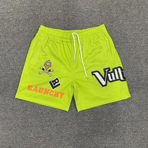 กางเกงขาสั้นผ้าคอตตอนพิมพ์ลายตาข่ายสำหรับผู้ชายกางเกงขาสั้นสีสั่งทำฉลากส่วนตัวพร้อมสาย - Product Image 4