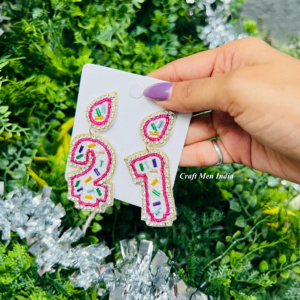 ลูกปัดทำด้วยมือต่างหูเม็ดกลมสีสันสดใสสำหรับวันเกิดได้รับการรับรอง IGI สำหรับผู้หญิงของขวัญวันเกิดเทียนเค้กและต่างหูเด็กผู้หญิง b'day - Product Image 3