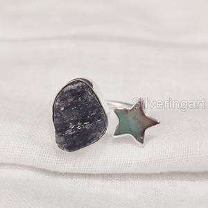 Joyería de piedra áspera Anillo para mujer Tanzanita natural Piedra preciosa cruda Diciembre Piedra natal Estrella Anillo ajustable Anillo de plata esterlina 925 - Product Image 1