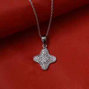<b>925</b> <b>Silver</b> <b>Necklace</b> Cubic Zirconia Flower Pendant Rhodium Geometric Pattern Freshwater Rose Gold Christian Symbol for Women - Product Image 3