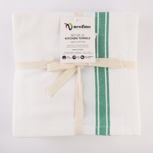 Serviette Anjuli vintage 100% coton à rayures vertes technique tissée à séchage rapide - Product Image 2
