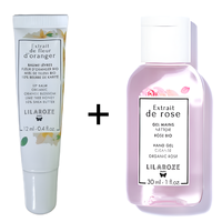 Ensemble de soins de la peau luxueux Lilaroze Paris pour adultes, baume à lèvres à la fleur d'oranger avec beurre de karité et extrait de rose, gel nettoyant pour les mains