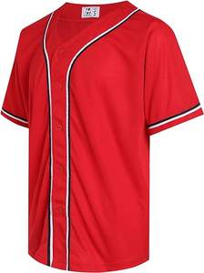 Camiseta de Béisbol con Botones, Manga Corta, Cuello en V, Ribete Decorativo, Color Sólido, Uniforme de Equipo, Sublimación, Naranja Azul - Product Image 4