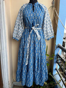 Vestido maxi de manga larga de talla grande para mujer, estampado de algodón, colores mezclados para ropa de verano con decoración de borlas - Product Image 2