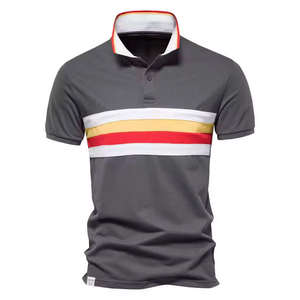 Polo de Algodón Premium para Hombre, Corte Ajustado, Manga Corta, Rayas, Estilo Casual de Negocios, Transpirable, Camiseta de Golf, Bloques de Color de Verano - Product Image 1