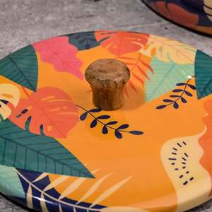 Casserole ronde en bois de luxe tropicale avec couvercle, chauffe-plat, pot de cuisson pour usage domestique, en aluminium - Product Image 5