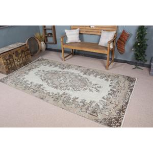 Vintage Area Rug, 4.5x8.6 ft Turkish Rug, <b>Brown</b> Abstract <b>Wool</b> Rug - Product Image 1