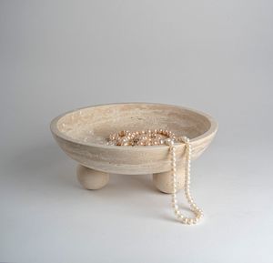 Elegante tazón de mármol travertino, piedra natural beige, tazón decorativo para la decoración de la mesa de comedor en el hogar y la cocina. - Product Image 5