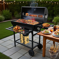Barbecue robuste type baril, fumoir à charbon de bois en forme de fût, avec fumoir décalé