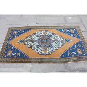 Tapis d'appoint vintage turc 3,2x5,8 pieds, tapis oriental bleu et marron - Product Image 4