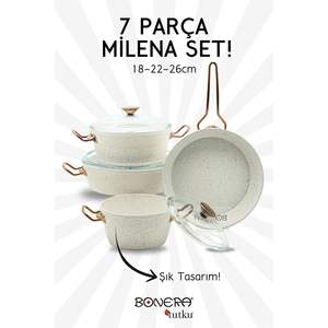 Milena 7-Piece Snow White Granite Rose Gold Handle Detailed Non-Stick Base 1,7L Premium <b>Cookware</b> & Pan & Pot <b>Set</b> - Product Image 3