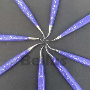 Pinzas de pestañas moradas personalizadas de etiqueta privada con revestimiento de gelatina Pinzas de extensión de pestañas con agarre de fibra Herramienta profesional - Product Image 5