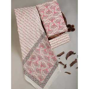 Robe en pur coton non cousue Taille libre imprimée blanche et rose (SHKS1186) - Product Image 1