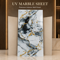 Lembaran Marmer UV MORLENX Putih Abu-abu Emas, Panel Dinding Dekoratif PVC Kilap Tinggi untuk Ruang Tamu, Hotel, Interior Komersial