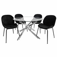 Table à manger ronde moderne de luxe en verre trempé avec pieds en métal chromé pour la maison, l'hôtel, le restaurant, 4 places