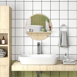 Espejo de baño redondo kleankin en aglomerado y cristal con estante de almacenamiento y 2 ganchos traseros, Ø 45x10 cm - Product Image 2