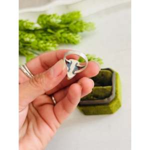 Southwest Boho <b>Statement</b> <b>Ring</b> Size 7 Featuring Smooth Mohave Turquoise Gemstone Sterling <b>Silver</b> for Everyday Wear Made Platinum - Product Image 5