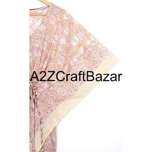 Vestido Casual Ligero y Ecológico, 100% Algodón Puro, Cuello en V, Estilo Kaftan, Estampado Floral Bohemio, Manga Corta - Product Image 4