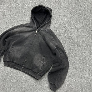 Logo de sérigraphie zippé lavé à l'acide personnalisé 400 Plus GSM Heavyweight Vintage Style Boxy Fit Acid Wash Distress Hoodie - Product Image 3