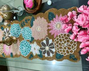 Handmade Spring Gold Embroidered Floral Beaded <b>Table</b> <b>Runner</b> Elegant Wedding Decor Centerpiece - Product Image 2