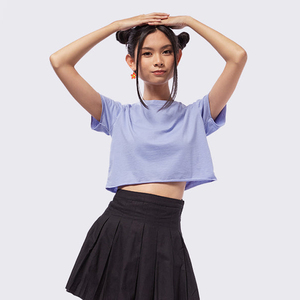 เสื้อยืดเอวลอยแบบปรับแต่งได้สำหรับผู้หญิงเสื้อยืดเอวลอยแบบเรียบสำหรับใส่ไปยิมและเสื้อลำลองแขนสั้น - Product Image 3