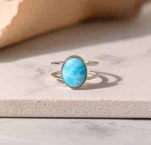 Bague Larimar en argent sterling 925 fait à la main bijoux en pierres précieuses bleu des Caraïbes cadeau pour elle - Product Image 2