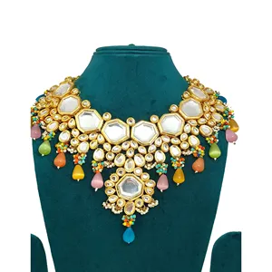 ชุดสร้อยคอเจ้าสาว Meenakari Kundan ชุบทอง22k ประดับด้วยหินเพทายสำหรับงานแต่งงาน - Product Image 3