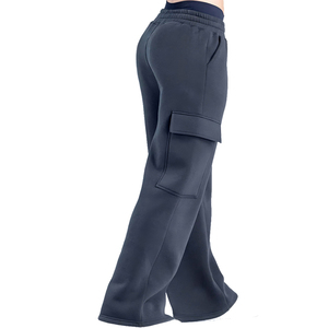 Pantalon cargo technique lavé respirant pour femme, pantalon de survêtement à jambes larges avec décoration boutonnée, motif logo, tricot épais - Product Image 2