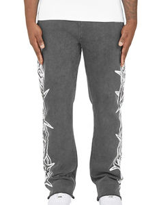 Survêtement hip hop évasé délavé à l'acide de qualité supérieure Ensemble de pantalons délavés à l'acide pour hommes Survêtement de jogging évasé brodé et tendance - Product Image 3