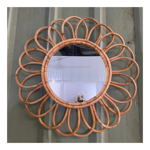 Miroir mural artistique unique en rotin Miroir décoratif bohème de forme ronde pour décoration murale de salon, de chambre à coucher et de café - Product Image 3