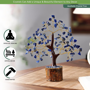 Pierre semi-précieuse naturelle Lapis lazuli arbre de pierres précieuses 100 puces arbre de cristal Feng Shui Figurine pour la décoration de la maison - Product Image 4