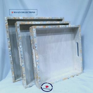 Juego de bandeja de servicio de madera rústica moderna, característica decorativa de cocina personalizada grande para madre perla, hogar, comedor, regalos de navidad - Product Image 2