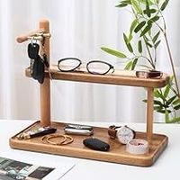 Organisateur de bureau en bois personnalisé à double niveau avec support pour téléphone et porte-bijoux pour salon – Meilleures ventes