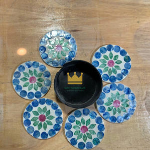 Juego de 6 posavasos redondos con Incrustaciones de nácar con soporte Patrón de flores Drinkware Tapetes y almohadillas más vendidos - Product Image 4